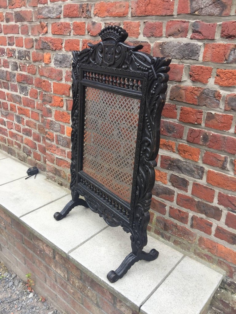 Breton Style Oak Fire Screen, Coat Of Arms, 19th Century-photo-5