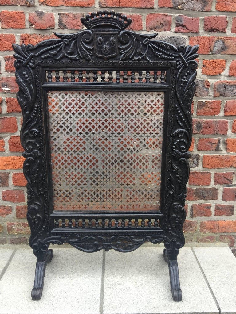 Breton Style Oak Fire Screen, Coat Of Arms, 19th Century