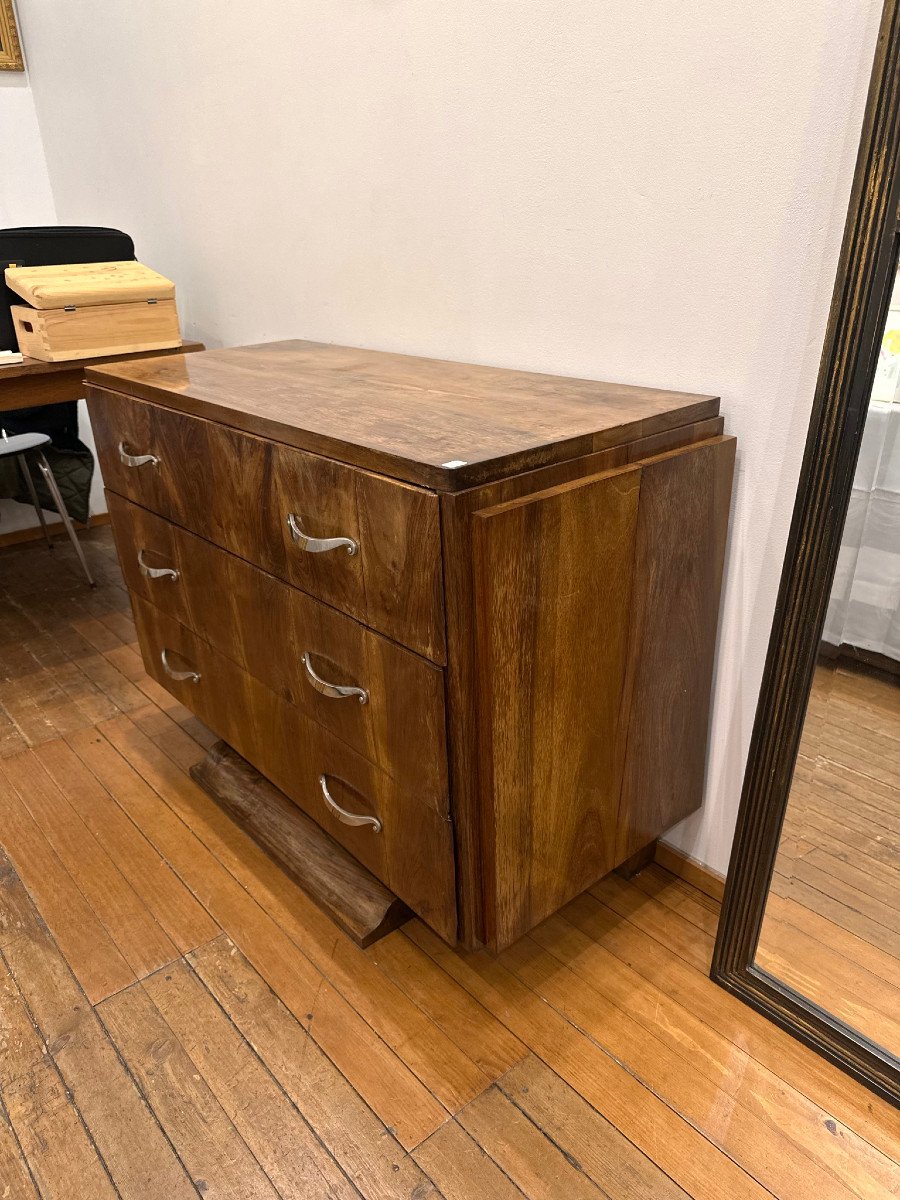 Elégante Commode époque Art Deco , Palissandre Et Bronze Nickelé Circa  1930-photo-4