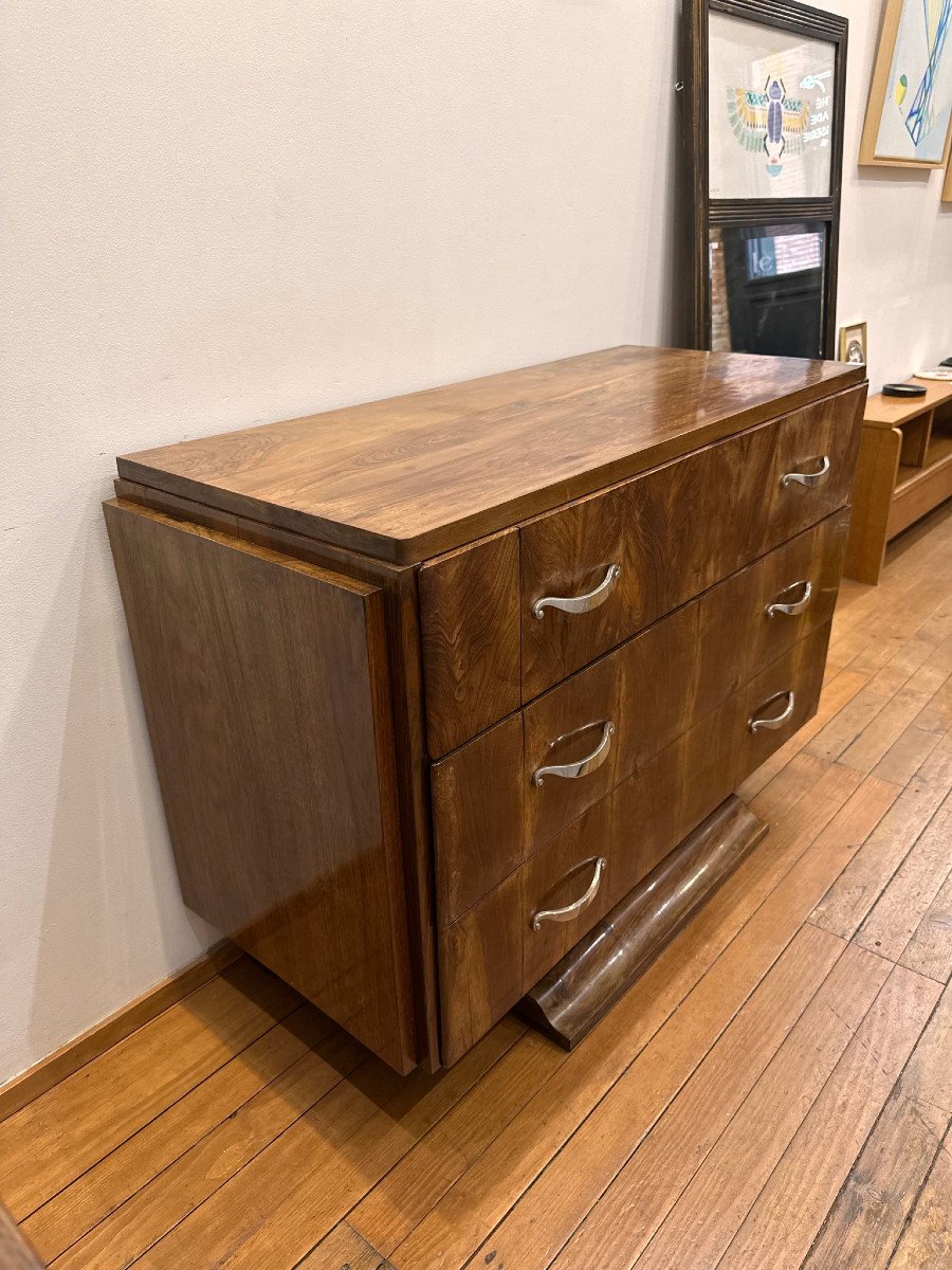 Elégante Commode époque Art Deco , Palissandre Et Bronze Nickelé Circa  1930-photo-1