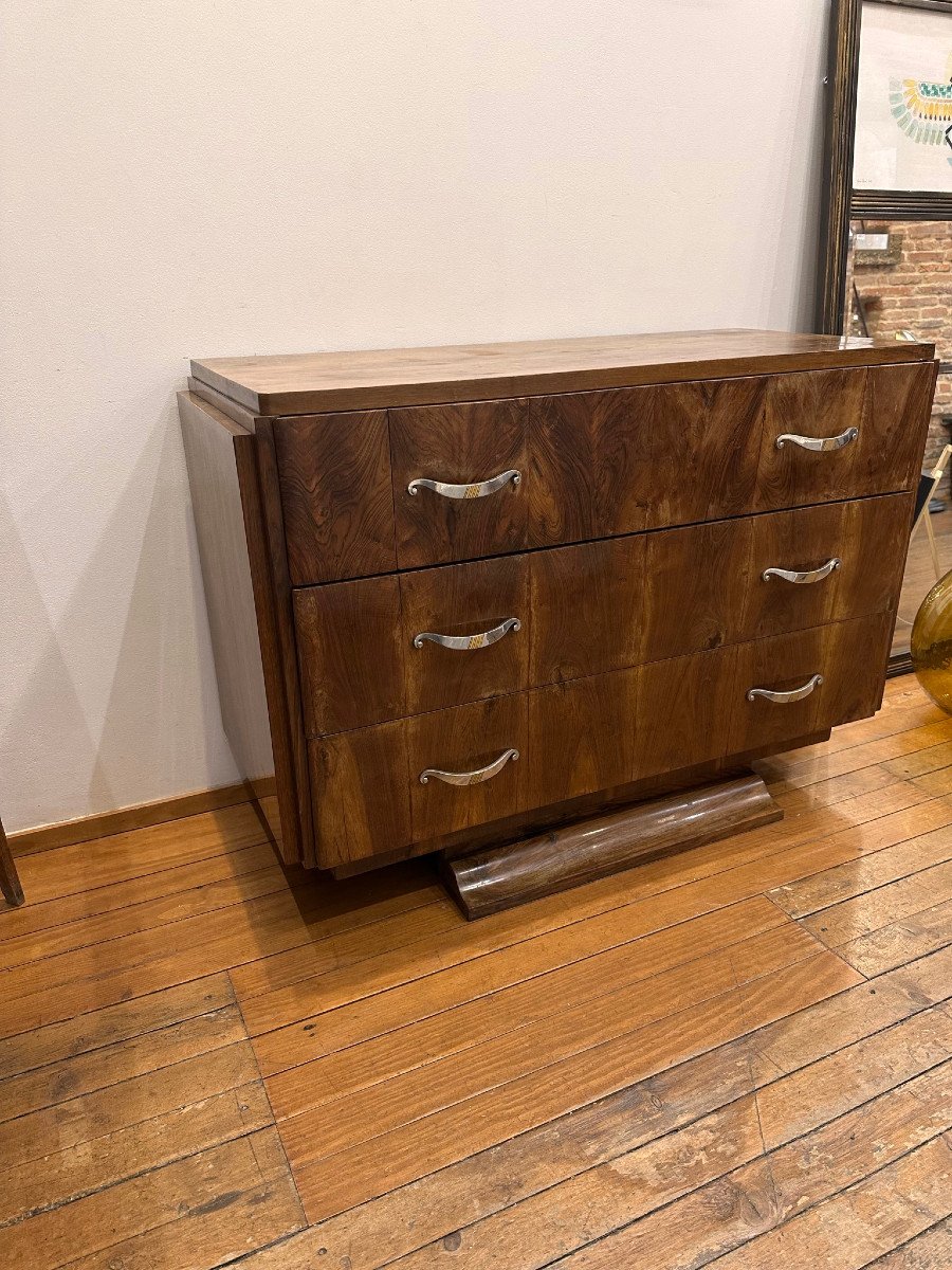 Elégante Commode époque Art Deco , Palissandre Et Bronze Nickelé Circa  1930-photo-4