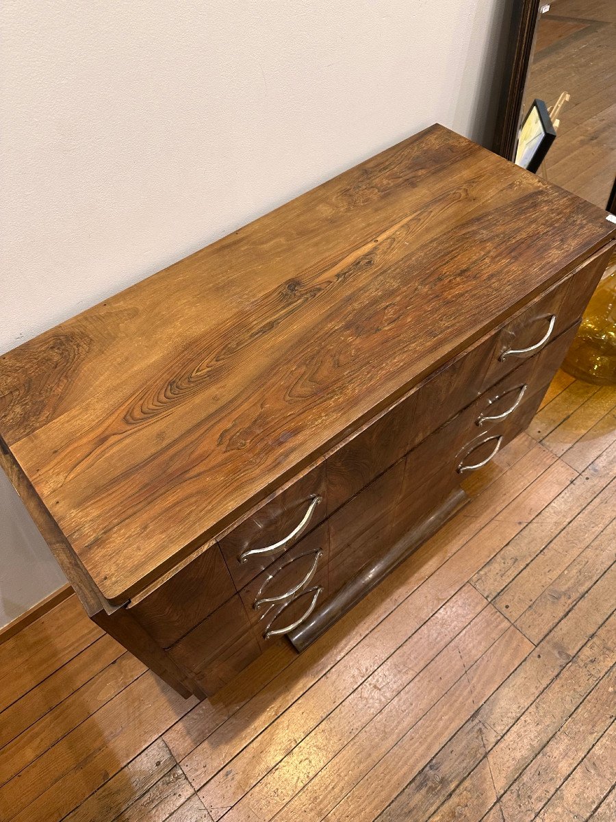 Elégante Commode époque Art Deco , Palissandre Et Bronze Nickelé Circa  1930-photo-5