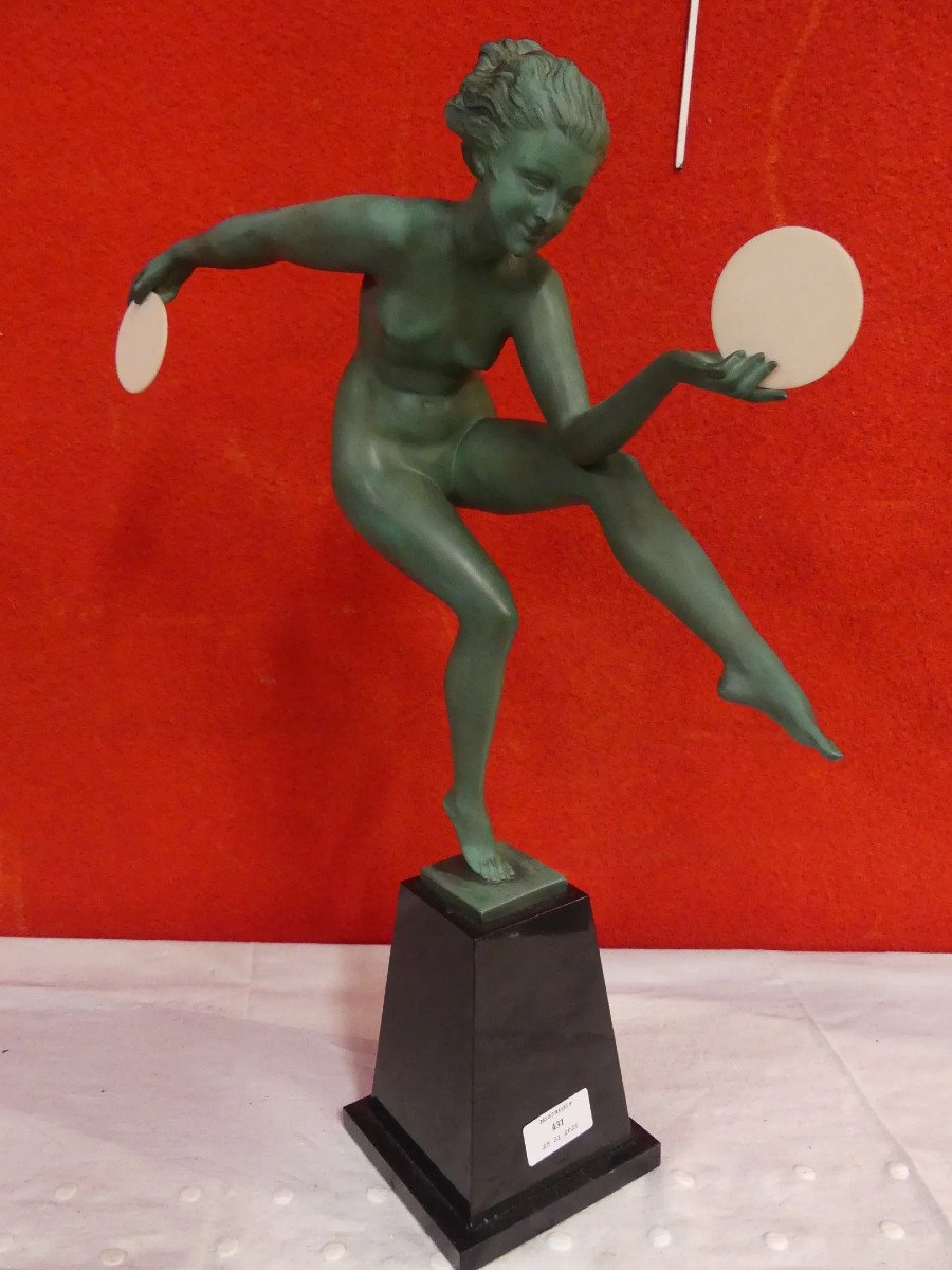 Derenne For Max Le Verrier, Art Deco Sculpture In Bronze And Marble Circa 1930-photo-4