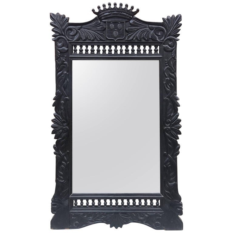 Breton Style Oak Mirror, Coat Of Arms, 19th Century