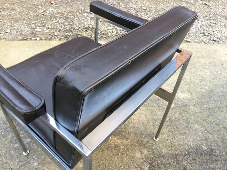 Maurice Rinck, Pair Of Office Armchairs, Leather And Chrome Circa 1960 -photo-1