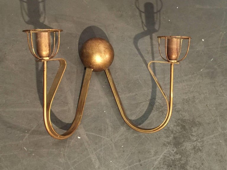 Pair Of Gilded Metal Wall Lights Circa 1950-photo-2