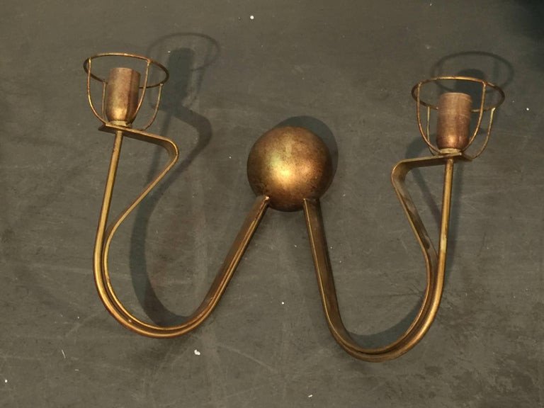 Pair Of Gilded Metal Wall Lights Circa 1950-photo-4