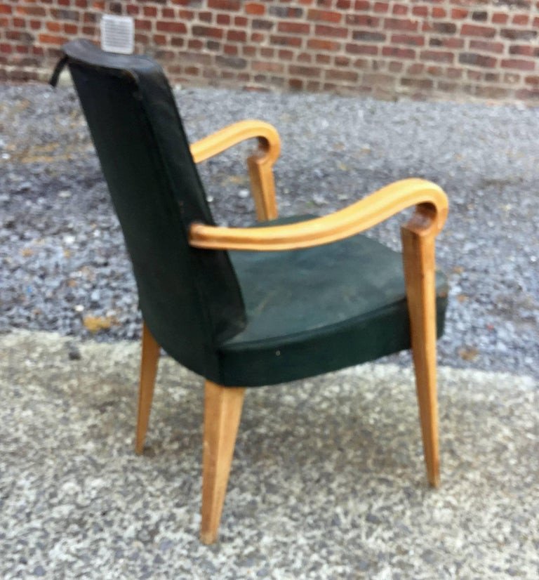 Maxime Old (in Le Gout De) Art Deco Armchair In Light Wood And Leather Circa 1940/1950-photo-3