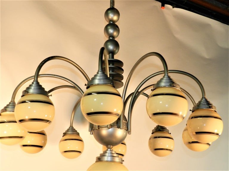 Large Art Deco Modreniste Chandelier Circa 1930/1950-photo-3