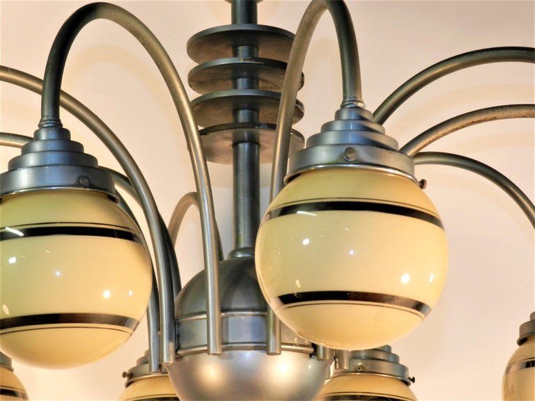 Large Art Deco Modreniste Chandelier Circa 1930/1950-photo-4