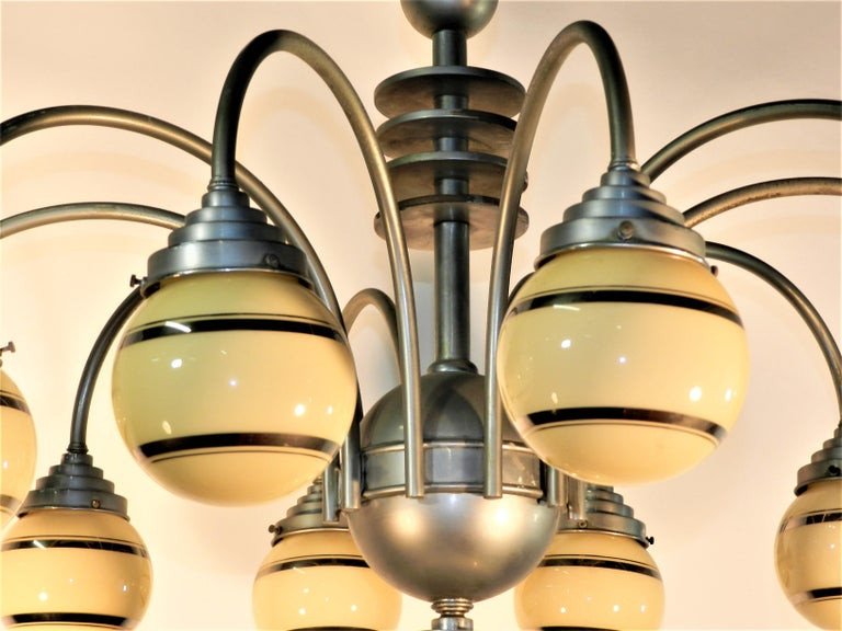 Large Art Deco Modreniste Chandelier Circa 1930/1950-photo-2