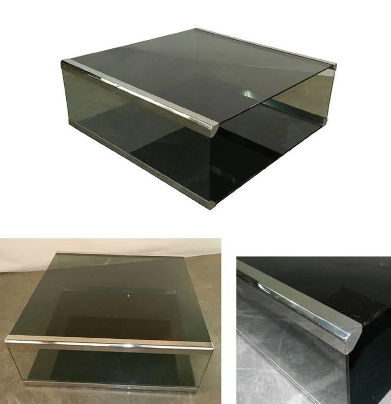 Pierangelo Gallotti, Coffee Table In Chromed Metal And Smoked Glass Circa 1970 -photo-2