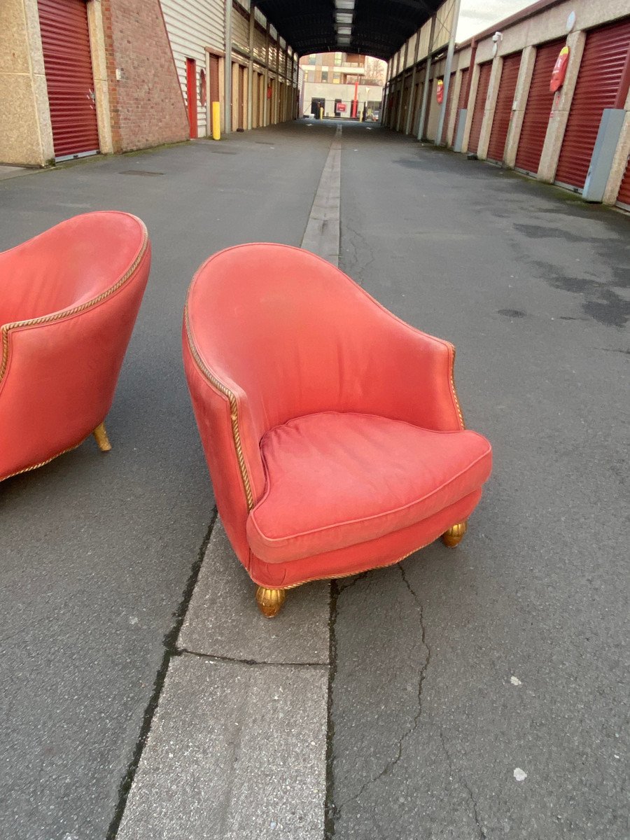 3 Art Deco Gilded Wood Armchairs Circa 1920/1930-photo-2