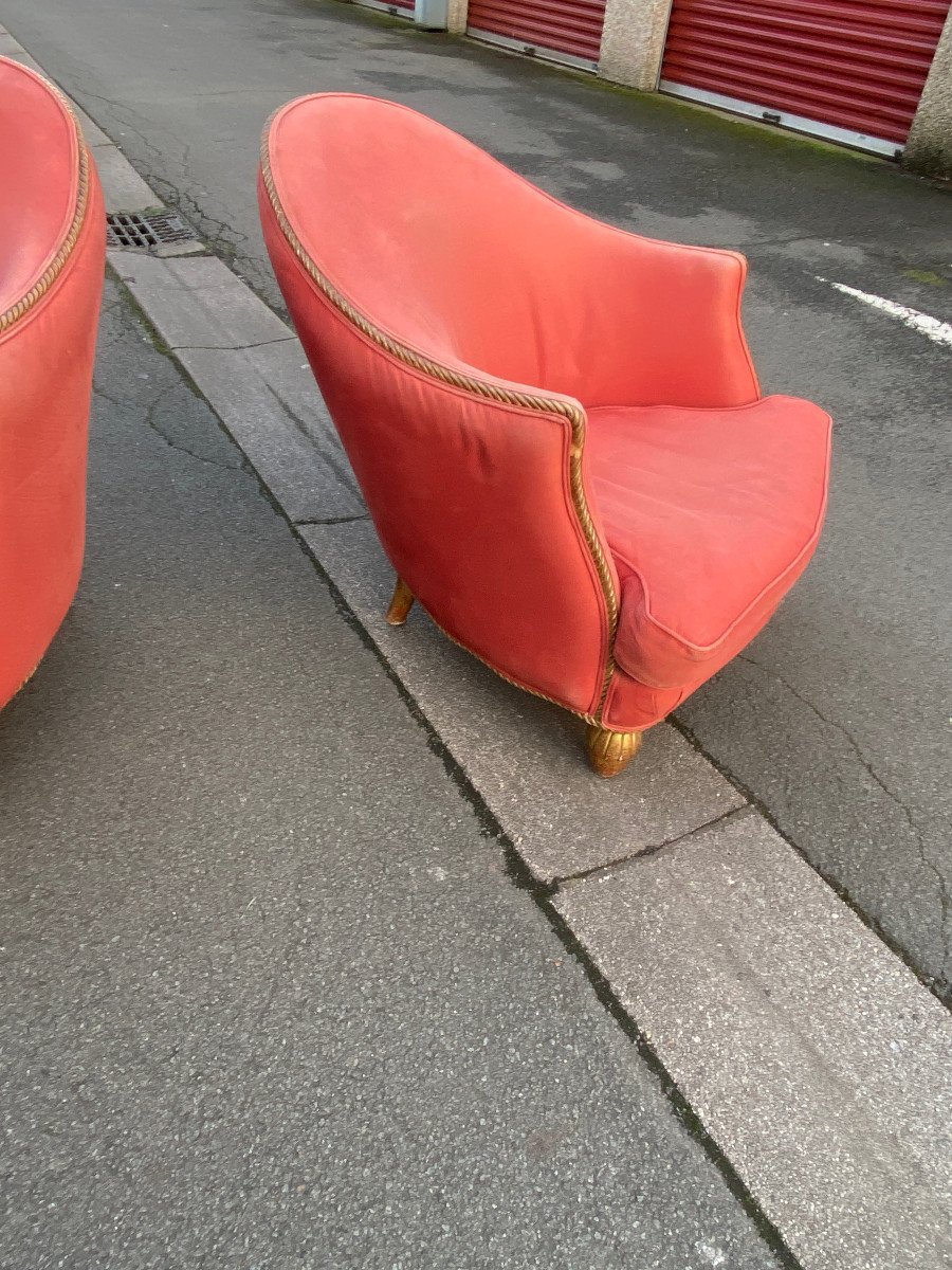 3 Art Deco Gilded Wood Armchairs Circa 1920/1930-photo-3