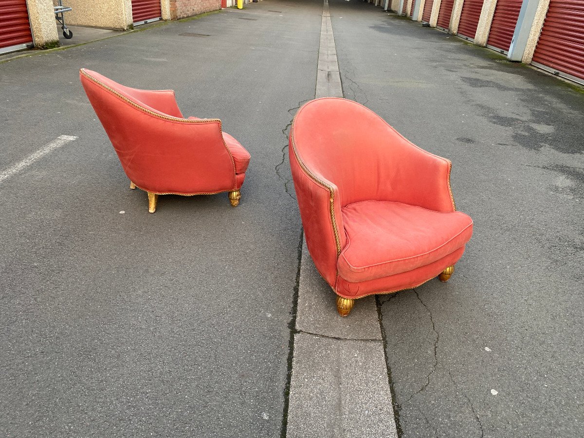 3 Art Deco Gilded Wood Armchairs Circa 1920/1930-photo-4