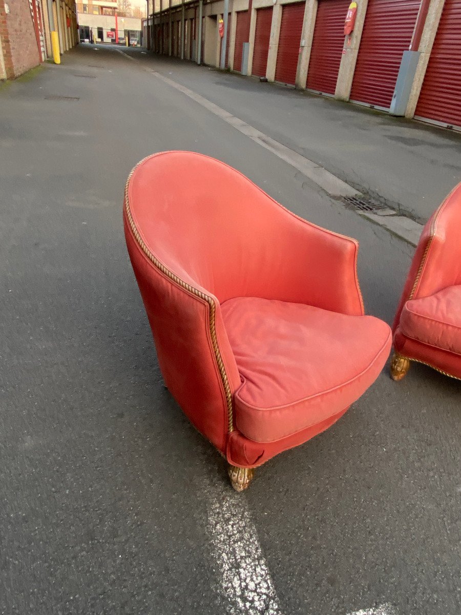 3 Art Deco Gilded Wood Armchairs Circa 1920/1930-photo-7