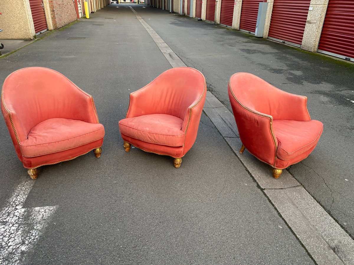 3 Art Deco Gilded Wood Armchairs Circa 1920/1930