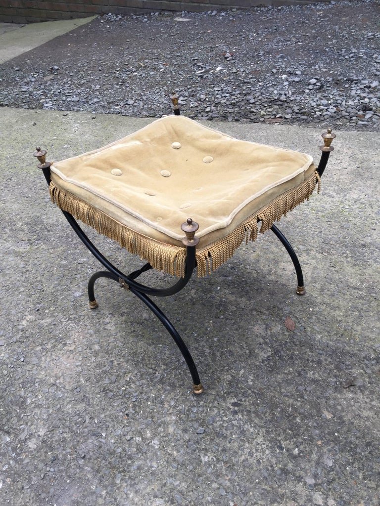 Tabouret Curule En Métal Laqué Circa 1950/1960-photo-1