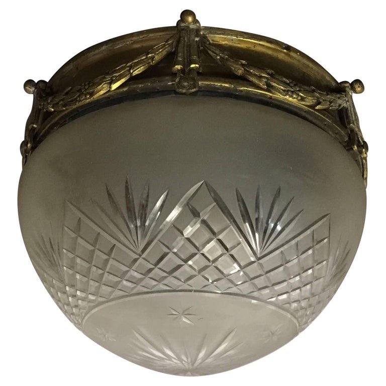 Antique Napoleon III Ceiling Light In Bronze, Brass And Etched Glass 