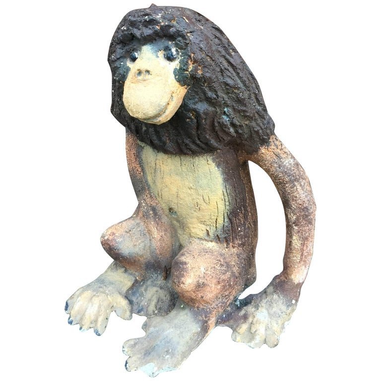 Folk Art, Painted Cement Monkey Circa 1950/1960-photo-1