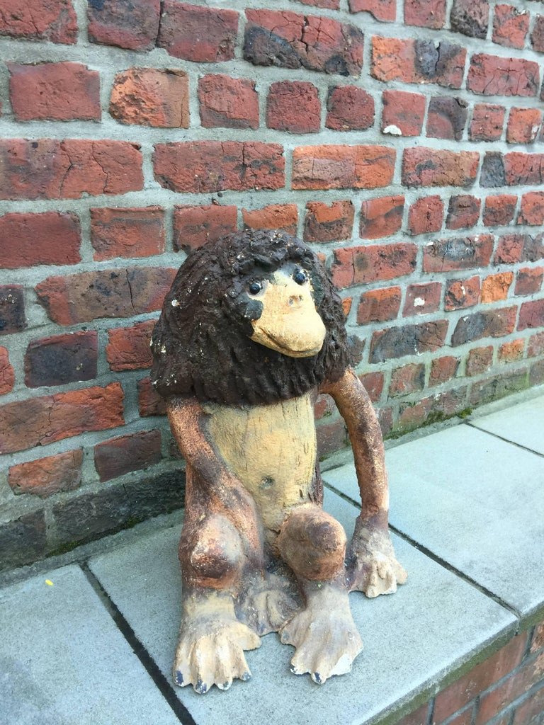 Folk Art, Painted Cement Monkey Circa 1950/1960-photo-2