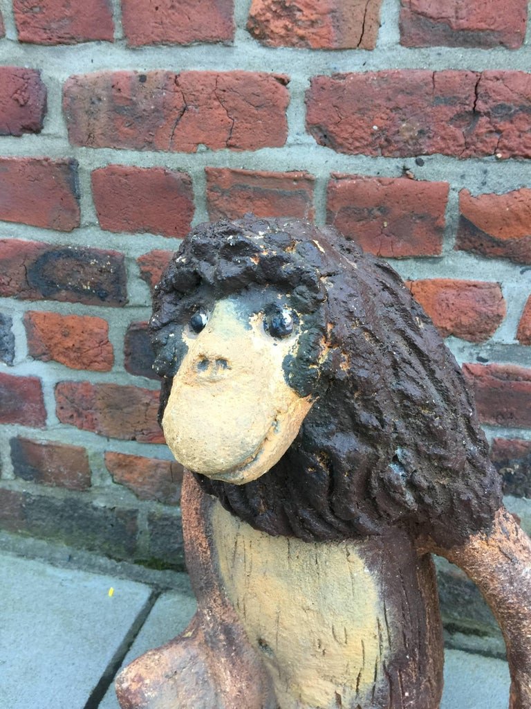 Folk Art, Painted Cement Monkey Circa 1950/1960-photo-4