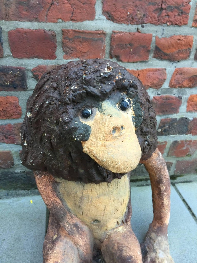 Folk Art, Painted Cement Monkey Circa 1950/1960-photo-6