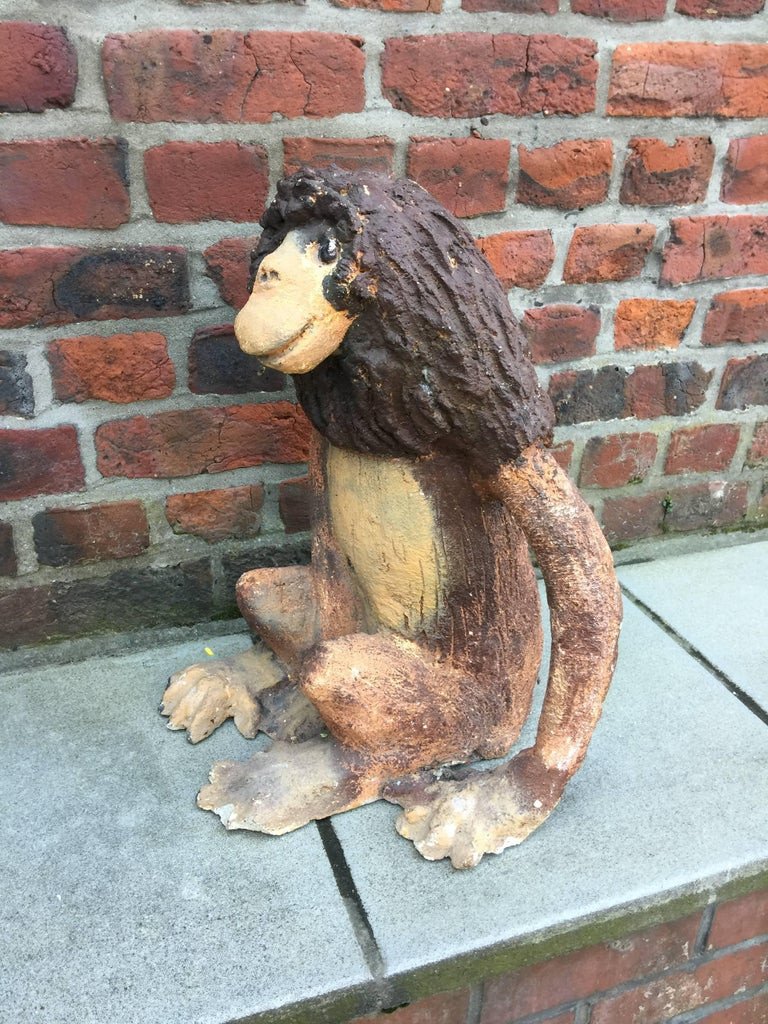 Folk Art, Painted Cement Monkey Circa 1950/1960-photo-7