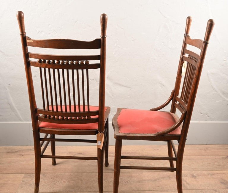 Pair Of Large Oak Chairs, Thonet Type, Austria, 19th Century -photo-4