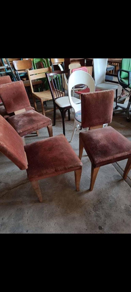 Set Of 4 Art Deco Chairs In Sycamore Veneer Circa 1930/1950-photo-3