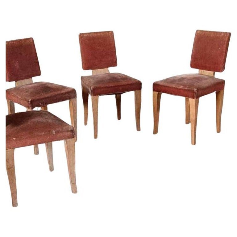 Set Of 4 Art Deco Chairs In Sycamore Veneer Circa 1930/1950-photo-4