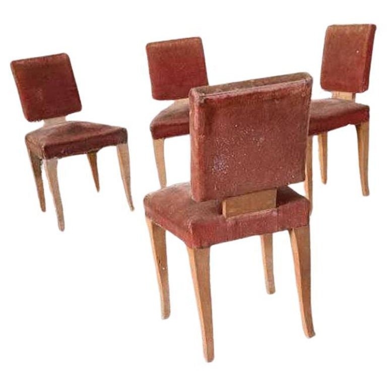 Set Of 4 Art Deco Chairs In Sycamore Veneer Circa 1930/1950