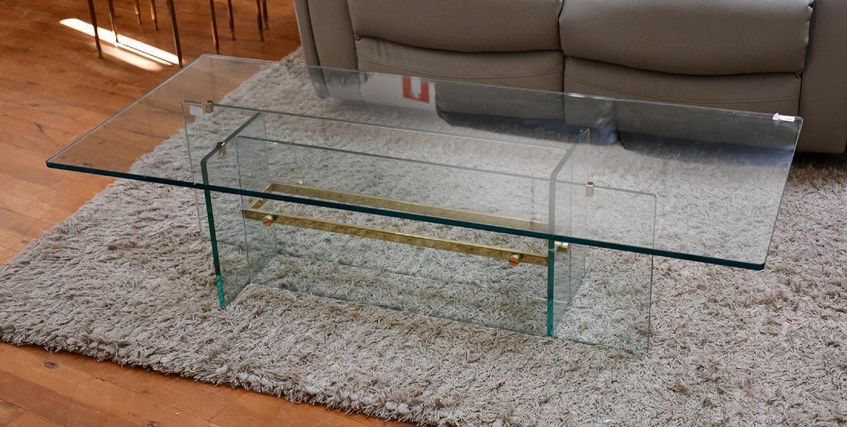 Glass And Brass Coffee Table Circa 1960
