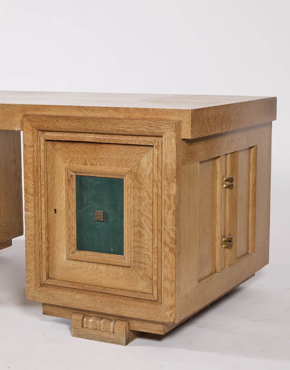 Charles Dudouyt ( 1885-1946 ) Bureau Et Son Fauteuil Art Deco En Chêne  Circa 1940-photo-3