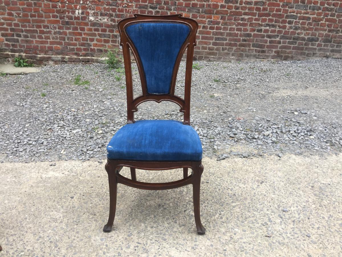 Pair Of Art Nouveau Chairs Mahogany, School Of Nancy, Circa 1900-photo-2