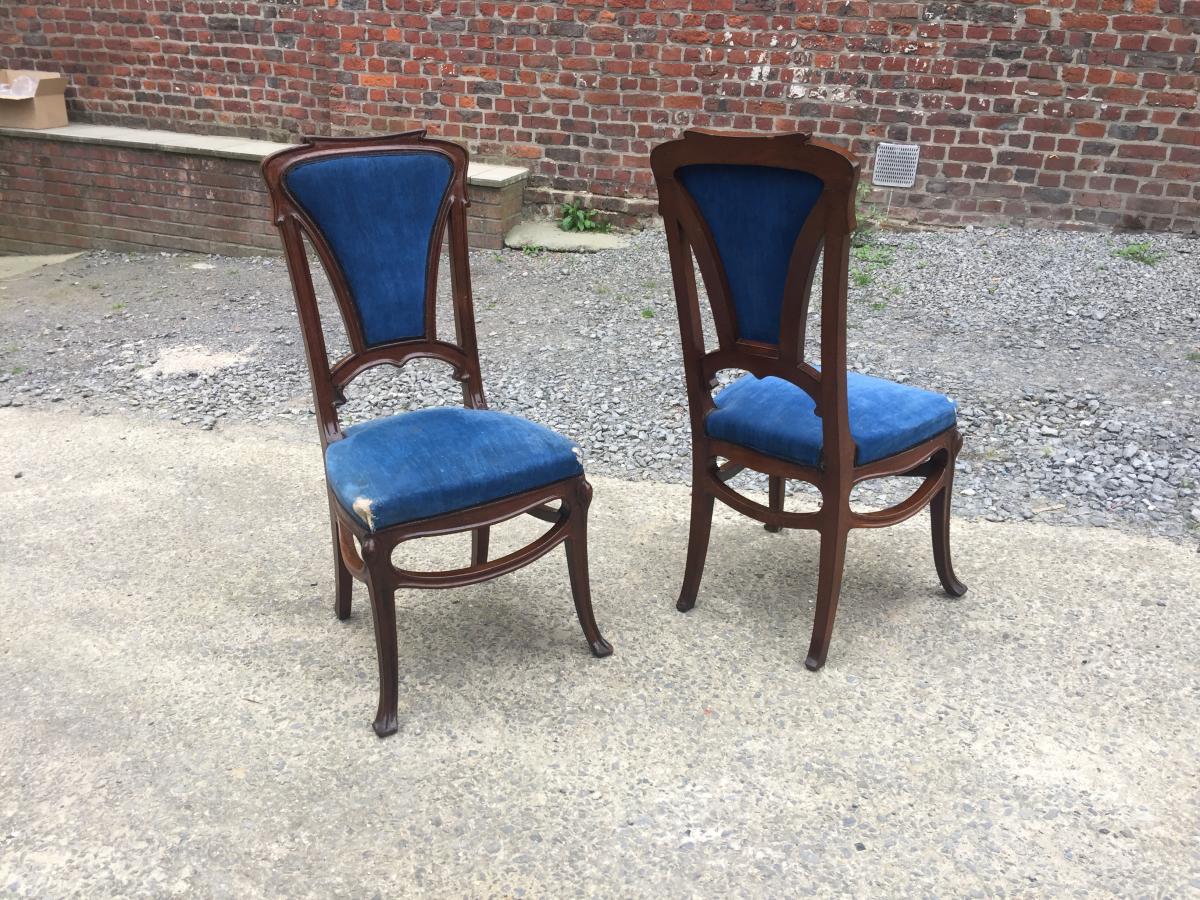 Pair Of Art Nouveau Chairs Mahogany, School Of Nancy, Circa 1900-photo-3