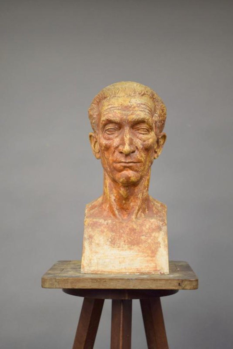 Ernestine Sirine-real (1899-1994) "bust". Patinated Plaster, Signed And Dated 44.