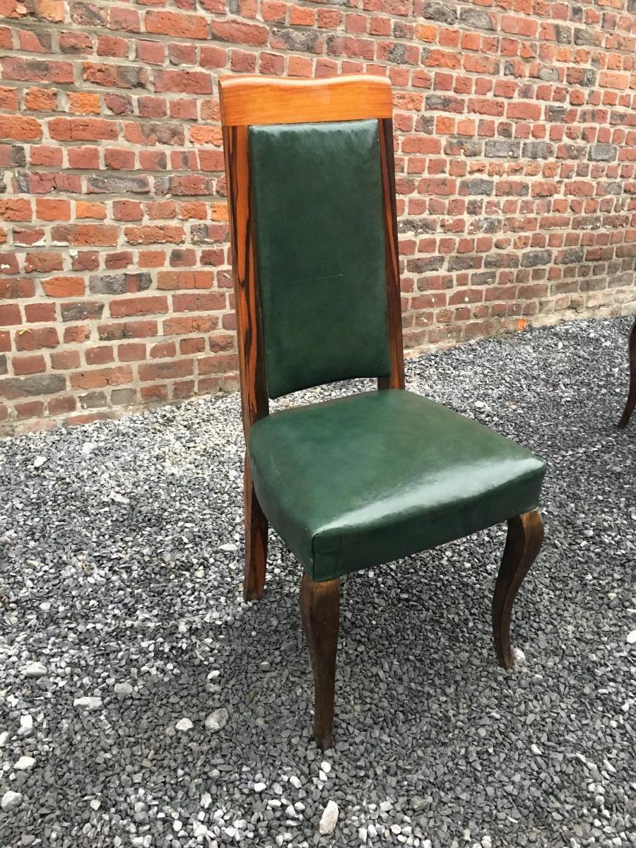 Suite De 8 Chaises Epoque Art Deco En ébène De Macassar Et Cuir Circa 1930-photo-4