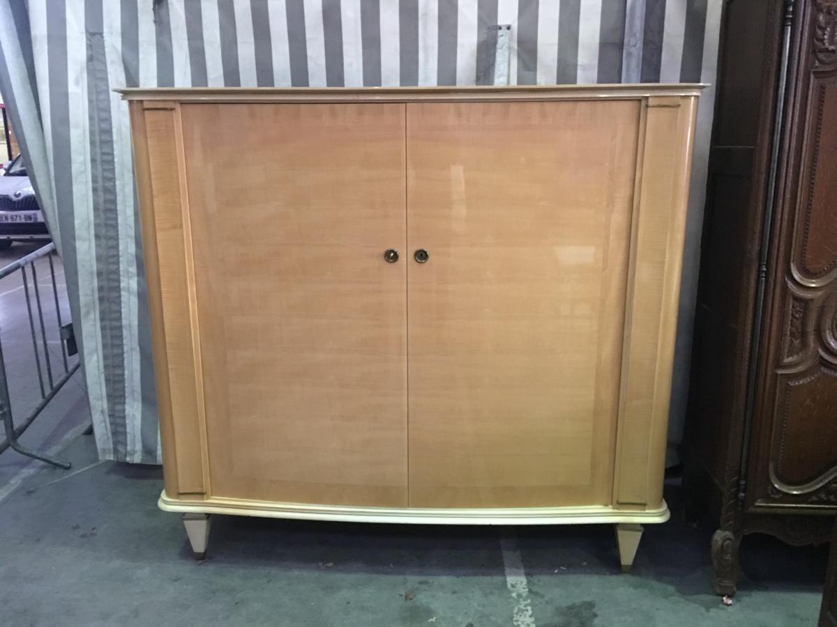 Armoire Epoque Art Deco In Sycamore, Lacquered Wood And Brass Circa 1940-photo-4