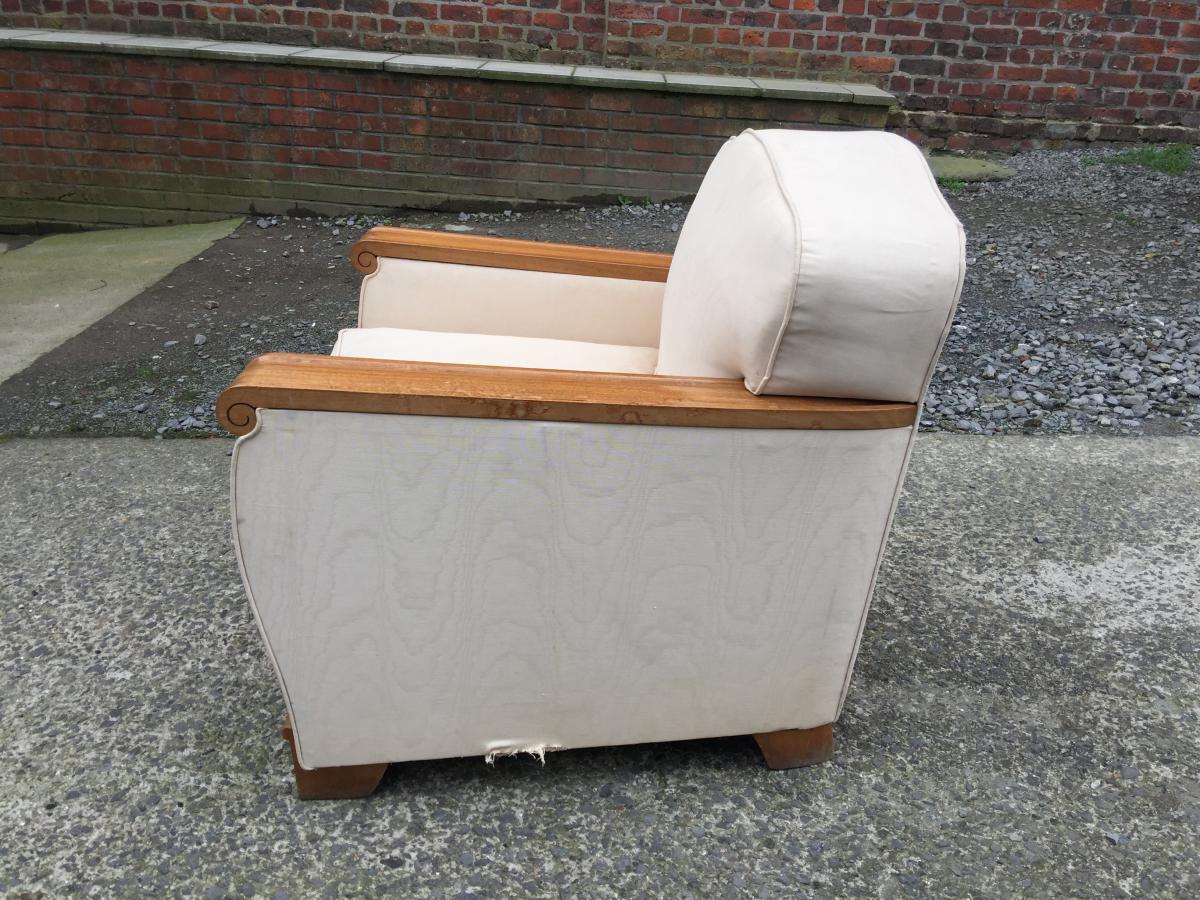 Gaston Poisson, Pair Of Armchairs Art Deco In Mahogany Blond Around 1935.-photo-4