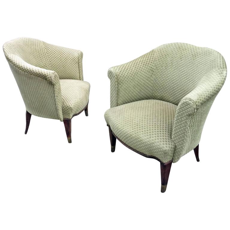 Elégants Fauteuils Art Deco Pietement Macassar, Sabots Bronze Circa 1940