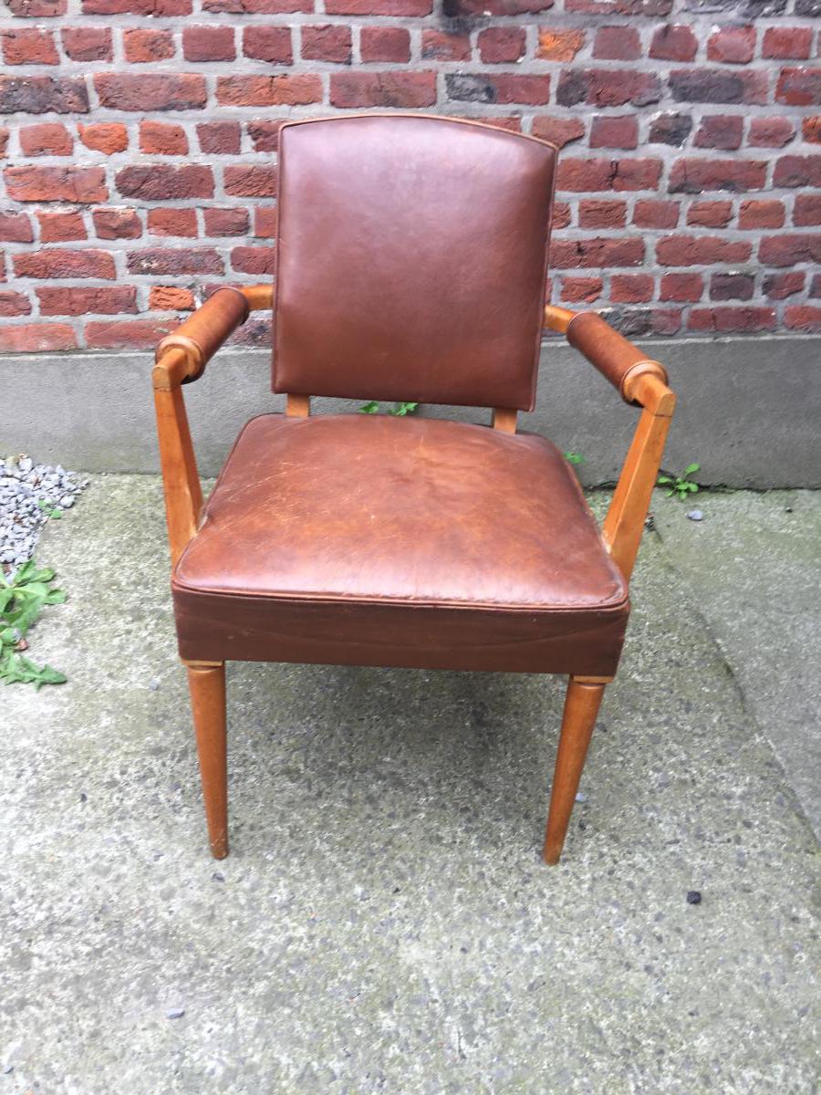 3 Bridges Leather Covered Armchairs, Art Deco Period, Circa 1940-photo-3