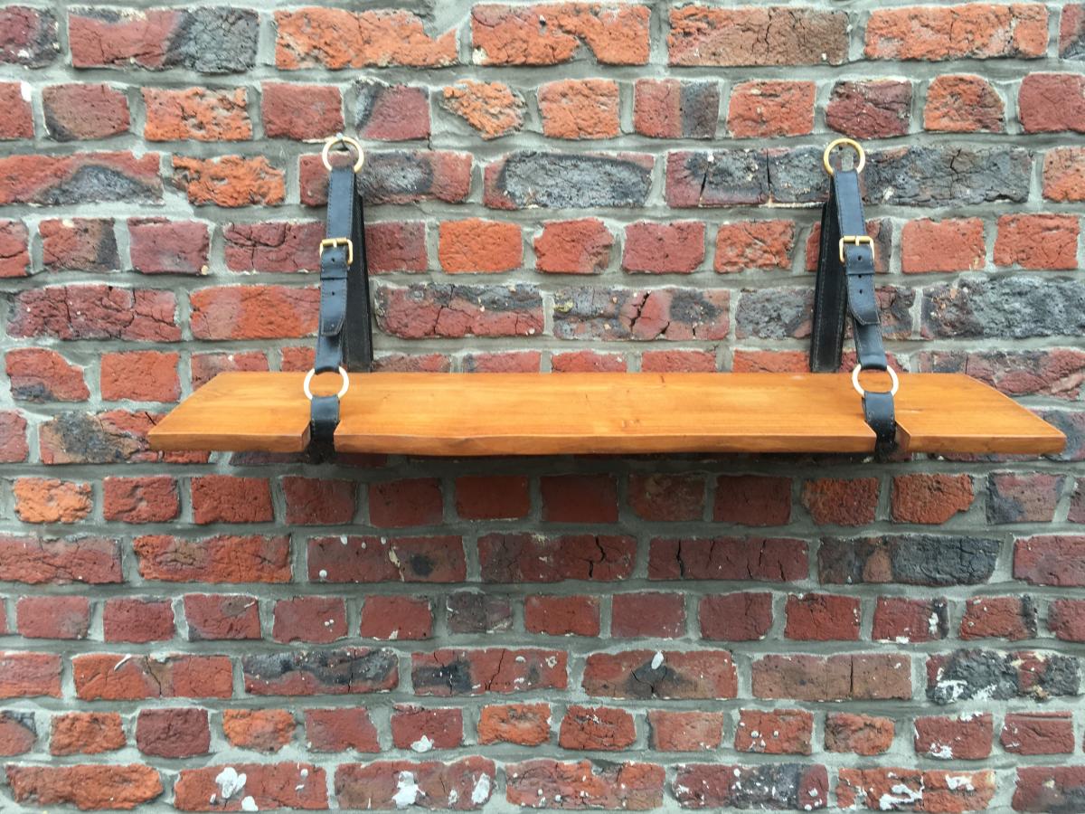 Jacques Adnet, Shelf In Oak, Leather And Brass Circa 1950-photo-2