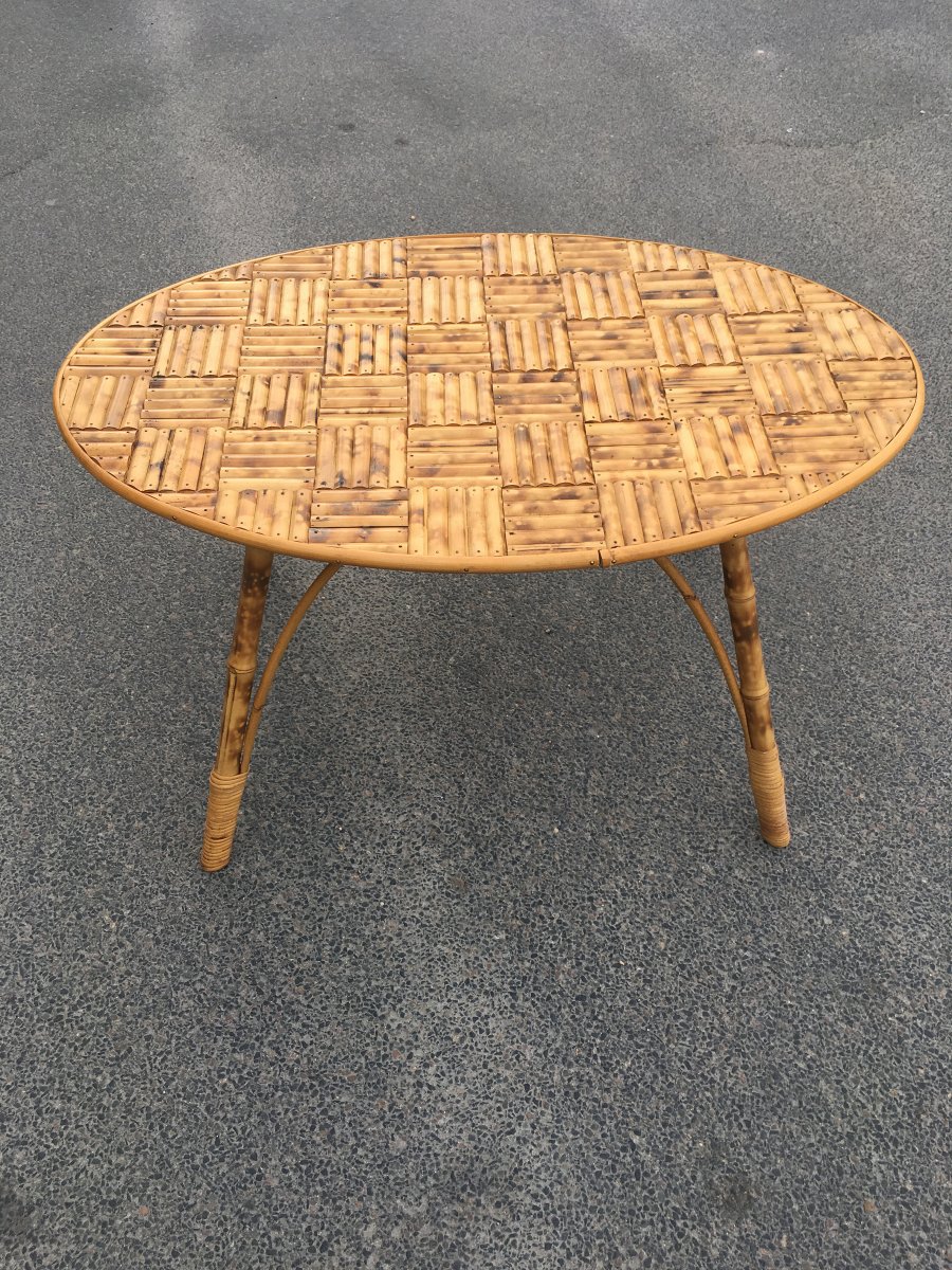 Bamboo Coffee Table, Tray With Bamboo Pieces Circa 1960/1970-photo-2