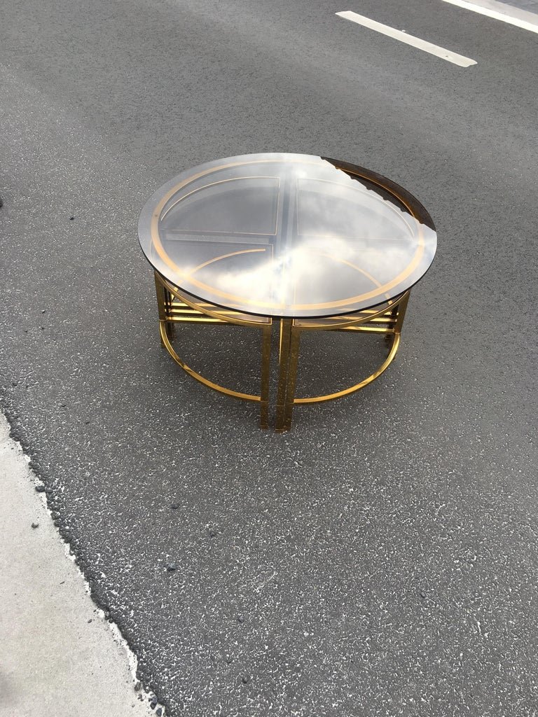 Table Salon And Its 4 Side Shelves In Brass And Smoked Glass, House Style Baguès, 1970-photo-4