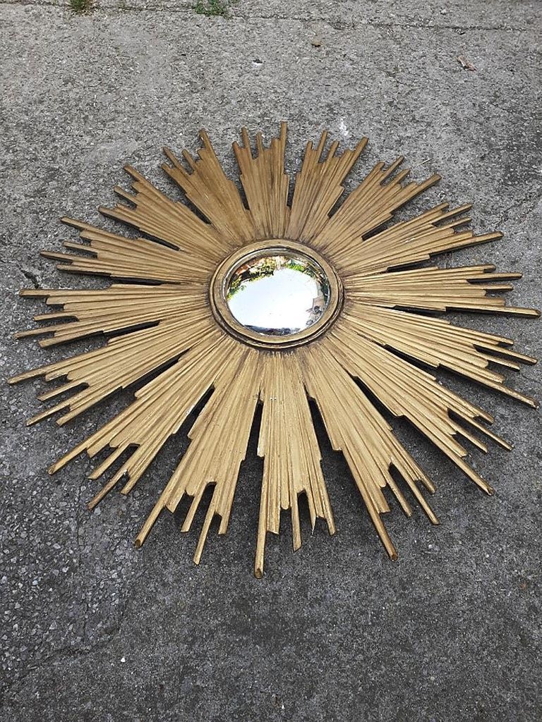 Ancient Great Witch Mirror In Golden Wood, Early Twentieth-photo-3