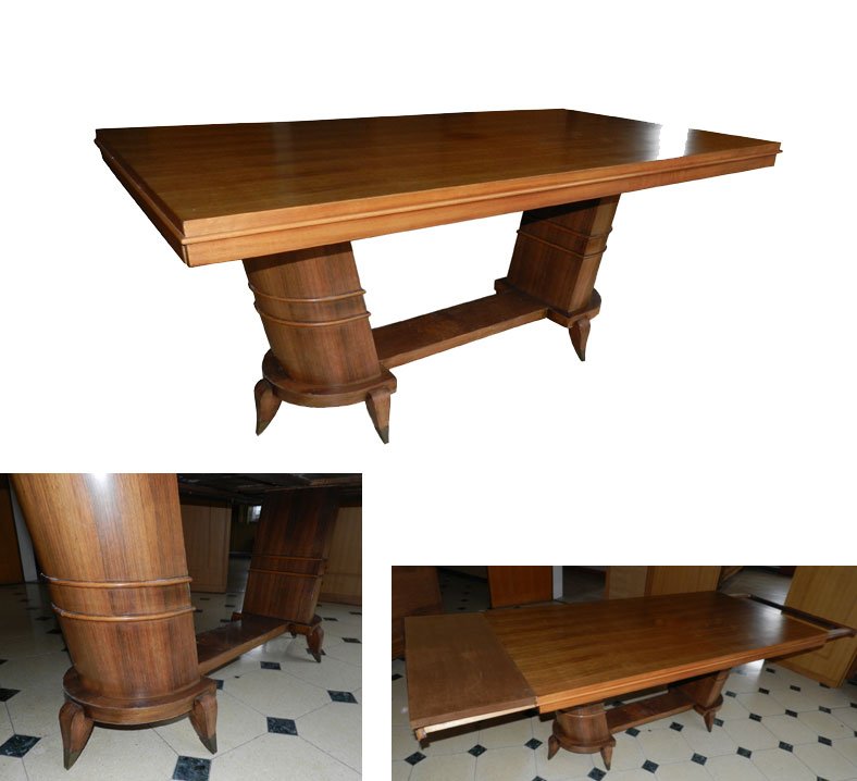 Table Art Deco 1930 In Rosewood Veneer + 2 Extensions-photo-2