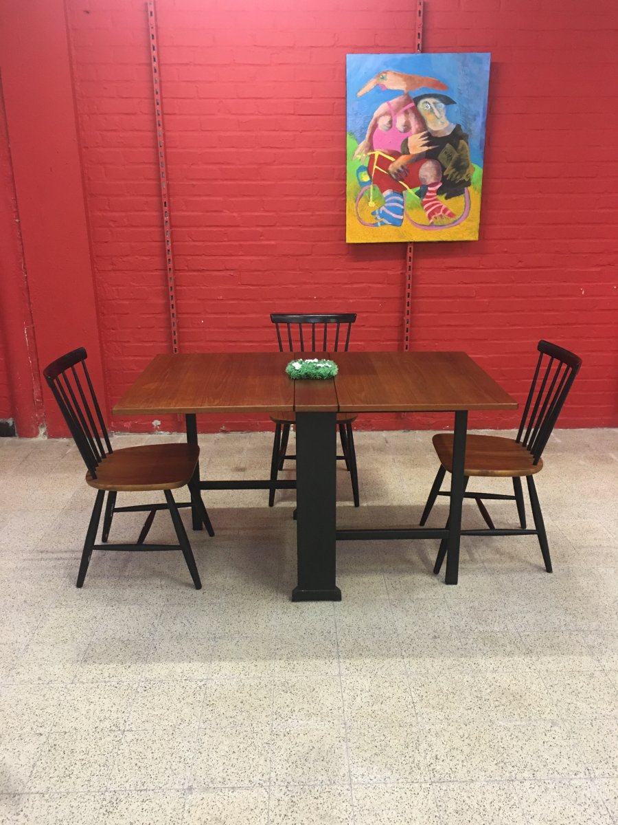 Scandinavian Set With 1 Gateleg Table And 4 Chairs Circa 1950/1960-photo-1