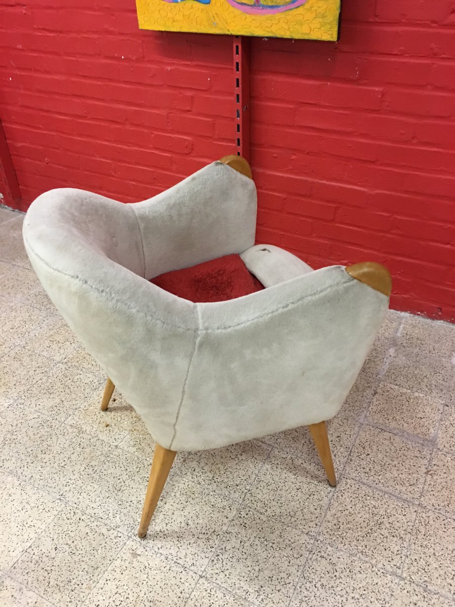 Henri Caillon, Rare Armchair In Wood And Velvet, Edition Erton Circa 1950-photo-5