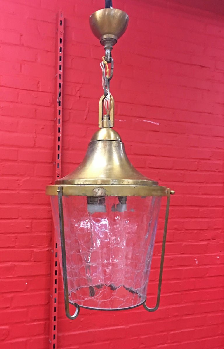 Jean Perzel, Large Art Deco Lantern In Brass And Glass, Circa 1960-photo-2